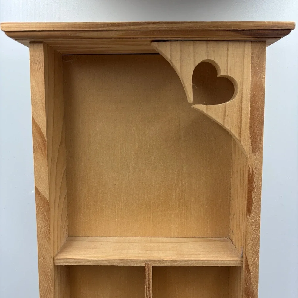 Vtg Pine Wood‎ 9 Cubby Heart Wall Shelf Trinket Unfinished CottageCore 20x8x3